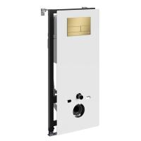 Инсталляция для унитаза Wasserkraft Abens 20TLT.010.ME.WH.MG04, декоративная стеклянная панель белая, механическая кнопка смыва золото матовое