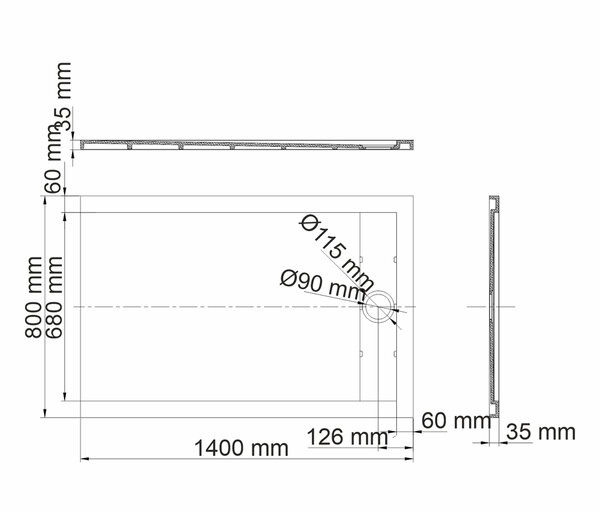 Душевой поддон Wasserkraft Abens 20T35, 140 х 80 см, черный матовый