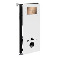 Инсталляция для унитаза Wasserkraft Abens 20TLT.010.ME.WH.RG04, декоративная стеклянная панель белая, механическая кнопка смыва золото розовое