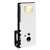 Инсталляция для унитаза Wasserkraft Glan 66TLT.010.ME.WH.PG02, декоративная стеклянная панель белая, механическая кнопка смыва золото глянцевое