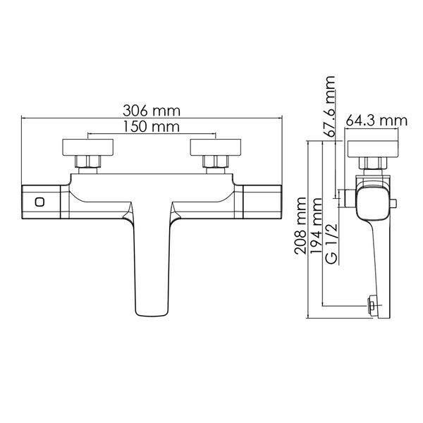 Смеситель термостатический для ванны и душа Wasserkraft Naab, хром, 8611 Thermo