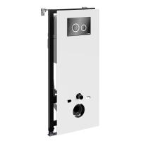 Инсталляция для унитаза Wasserkraft Abens 20TLT.010.ME.WH.PB01, декоративная стеклянная панель белая, механическая кнопка смыва черная, ободки хром