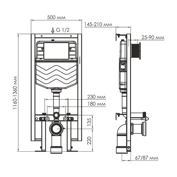 Инсталляция для унитаза Wasserkraft Vils 56TLT.010.ME.PB01, механическая клавиша черная, ободки хром