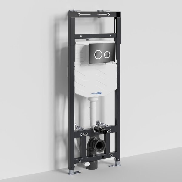 Инсталляция для унитаза Wasserkraft Alme 15TLT.010.ME.PB01, механическая клавиша черная, ободки хром
