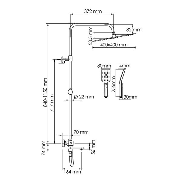 Душевая стойка Wasserkraft, цвет - хром, A199.119.126.087.CH Thermo