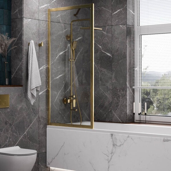Шторка на ванну Wasserkraft Abens 20W01-80BG, 80 х 160 см, стекло прозрачное, профиль золото матовое,  Fixed WasserSchutz