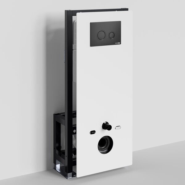 Инсталляция для унитаза Wasserkraft Glan 66TLT.010.ME.WH.MB01, декоративная стеклянная панель белая, механическая кнопка смыва черная матовая