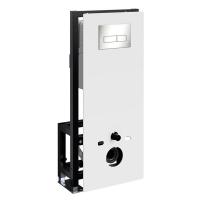 Инсталляция для унитаза Wasserkraft Glan 66TLT.010.ME.WH.BN03, декоративная стеклянная панель белая, механическая кнопка смыва никель