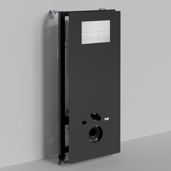 Инсталляция для унитаза Wasserkraft Abens 20TLT.010.ME.BL.WH04, декоративная стеклянная панель черная, механическая кнопка смыва белая