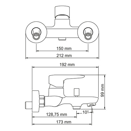 Смеситель для ванны и душа Wasserkraft 5601 с гарнитуром, хром