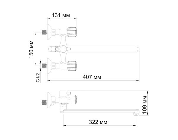 Смеситель Wasserkraft AMPER 2902L для ванны и душа с длинным поворотным изливом 35 см, хром