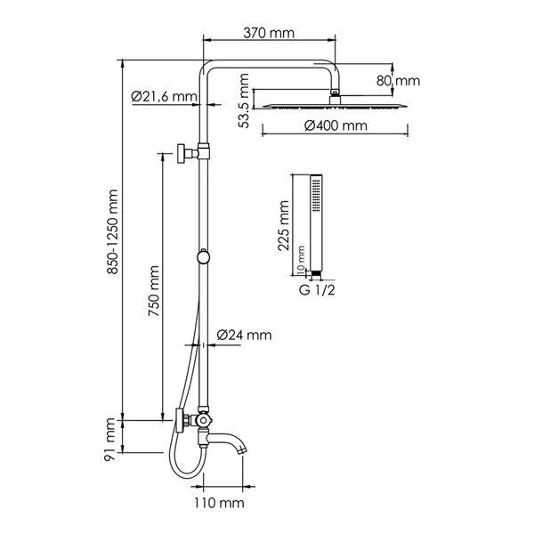 Душевая стойка Wasserkraft, цвет - хром, A188.117.137.087.CH Thermo