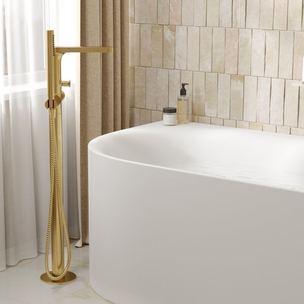 Смеситель для ванны и душа Wasserkraft Schunter, напольный, матовое золото, 8221