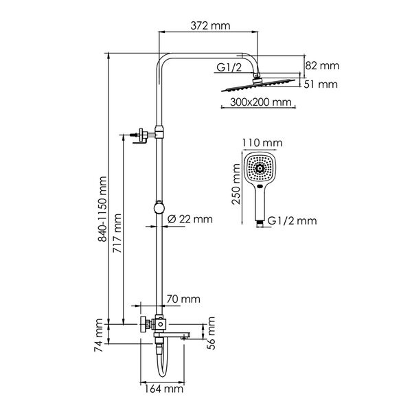 Душевая стойка Wasserkraft, цвет - хром, A199.069.065.087.CH Thermo