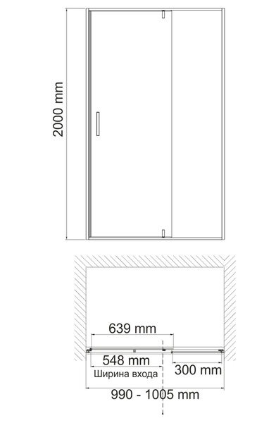 Душевая дверь в нишу Wasserkraft Elbe, универсальная, 100 х 200 см, 74P12