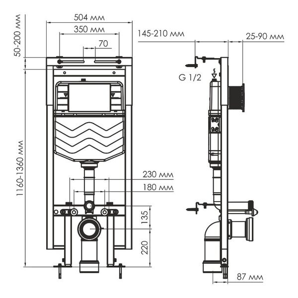 Инсталляция для унитаза Wasserkraft Dinkel 58TLT.010.ME.CH01, механическая клавиша хром