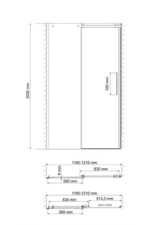 Душевая дверь в нишу Wasserkraft 58R05 120 х 200 см, стекло прозрачное, профиль хром