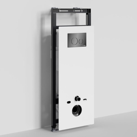 Инсталляция для унитаза Wasserkraft Salm 27TLT.010.ME.WH.PB02, декоративная стеклянная панель белая, механическая кнопка смыва черная