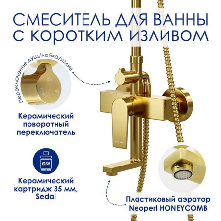 Душевая стойка Wasserkraft, цвет золото матовое, A155.260.201.BG