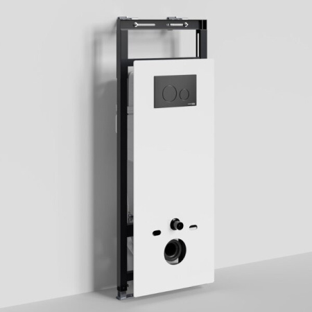Инсталляция для унитаза Wasserkraft Salm 27TLT.010.ME.WH.MB02, декоративная стеклянная панель белая, механическая кнопка смыва черная матовая