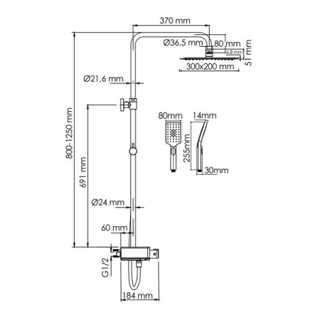 Душевая стойка Wasserkraft, с изливом, цвет - хром, A113.069.126.CH Thermo