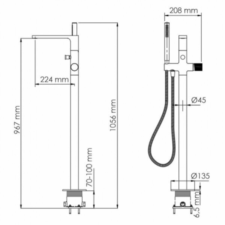 Смеситель для ванны и душа Wasserkraft Schunter, напольный, матовое золото, 8221