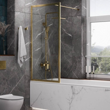 Шторка на ванну Wasserkraft Abens 20W01-80BG, 80 х 160 см, стекло прозрачное, профиль золото матовое,  Fixed WasserSchutz