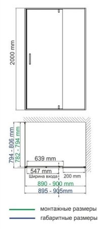 Душевой уголок Wasserkraft 74P20, 90 х 80 см, профиль черный, стекла прозрачные
