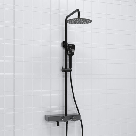 Душевая стойка Wasserkraft, с изливом, цвет - черный матовый/хром, A114.258.130.CB Thermo