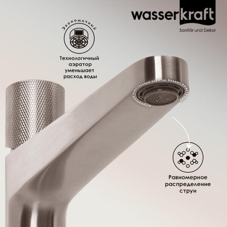 Смеситель для раковины Wasserkraft Tauber, никель, 6403H