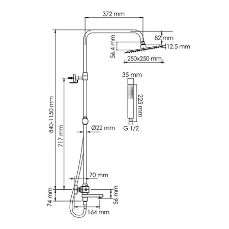 Душевая стойка Wasserkraft, цвет - черный матовый, A299.255.218.BM Thermo