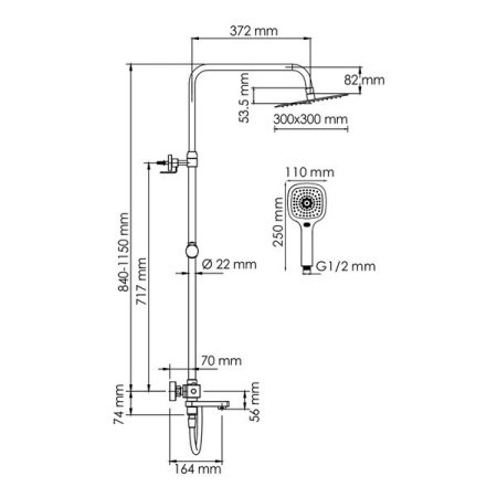 Душевая стойка Wasserkraft, цвет - хром, A199.118.065.087.CH Thermo