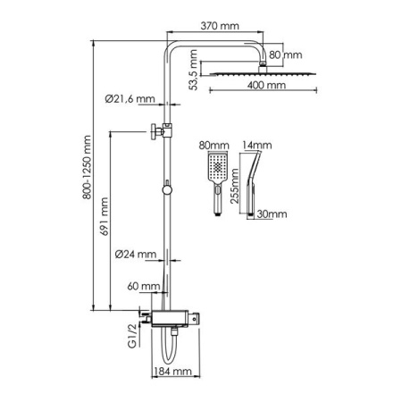 Душевая стойка Wasserkraft, с изливом, цвет - хром, A113.119.126.CH Thermo