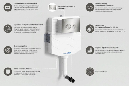 Смывной бачок Wasserkraft Aller 10TLT.031.ME.WH01, для унитазов, с механической кнопкой смыва цвет - белый