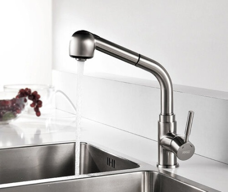 Смеситель Wasserkraft WERN 4266 для кухни с выдвижным изливом, матовый хром