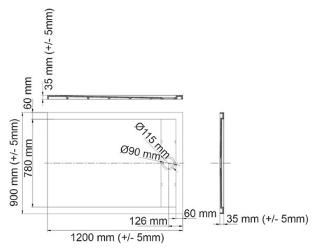 Душевой поддон Wasserkraft Abens 20T07, 120 х 90 см, черный матовый