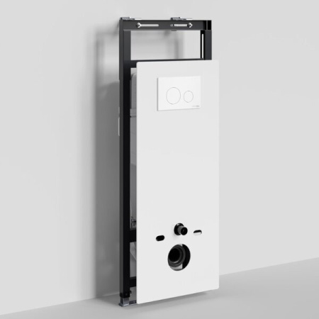 Инсталляция для унитаза Wasserkraft Salm 27TLT.010.ME.WH.WM02, декоративная стеклянная панель белая, механическая кнопка смыва белая матовая