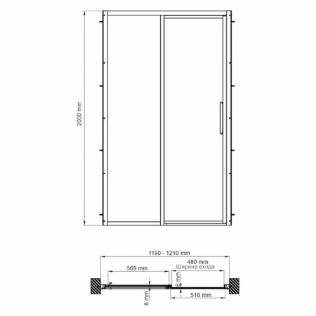Душевая дверь в нишу Wasserkraft Lopau 32S, 120 х 200 см, профиль хром, стекло прозрачное, 32S05L/R