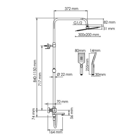 Душевая стойка Wasserkraft, цвет - хром, A199.069.126.087.CH Thermo