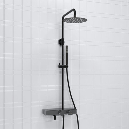 Душевая стойка Wasserkraft, с изливом, цвет - черный матовый/хром, A114.258.217.CB Thermo