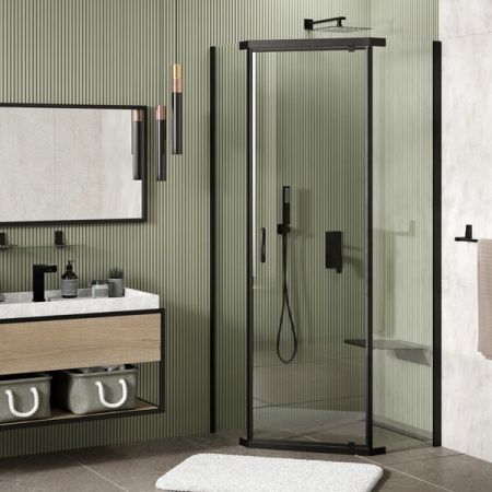 Душевой уголок Wasserkraft Wiese 84P 84P11, 90 х 90 х 200 см, профиль черный, стекло прозрачное