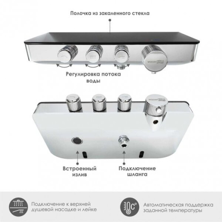 Смеситель для ванны и душа Wasserkraft Elbe, термостатический, хром/черный, 7499 Thermo