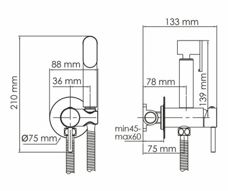 Гигиенический душ Wasserkraft A70638, со смесителем, C ВНУТРЕННЕЙ ЧАСТЬЮ, C ВНУТРЕННЕЙ ЧАСТЬЮ, черный