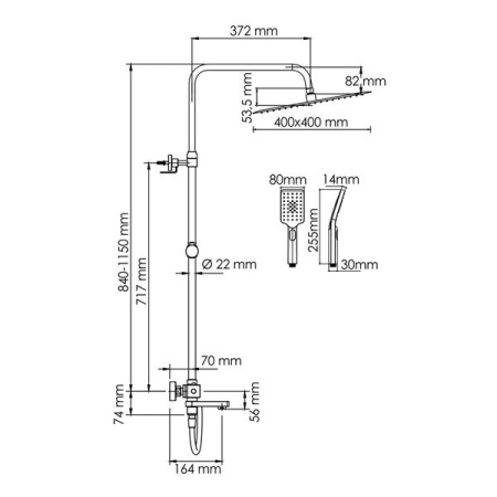 Душевая стойка Wasserkraft, цвет - хром, A199.119.103.087.CH Thermo