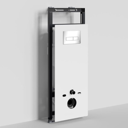 Инсталляция для унитаза Wasserkraft Salm 27TLT.010.ME.WH.CH03, декоративная стеклянная панель белая, механическая кнопка смыва хром