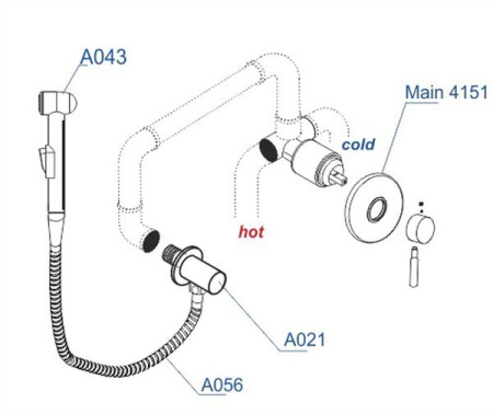 Гигиенический душ Wasserkraft A14156, со смесителем, C ВНУТРЕННЕЙ ЧАСТЬЮ, хром