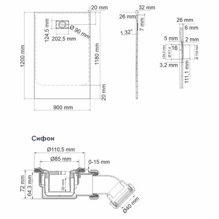 Душевой поддон Wasserkraft Elbe 74T07 120x90, прямоугольный, SMC (стеклопластик), черный