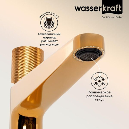 Смеситель для раковины Wasserkraft Ems, золото глянцевое, 7603H