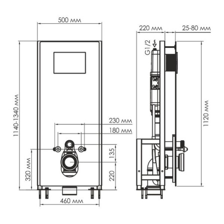 Инсталляция для унитаза Wasserkraft Glan 66TLT.010.ME.BL.CH01, декоративная стеклянная панель черная, механическая кнопка смыва хром