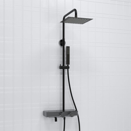 Душевая стойка Wasserkraft, с изливом, цвет - черный матовый/хром, A114.255.218.CB Thermo